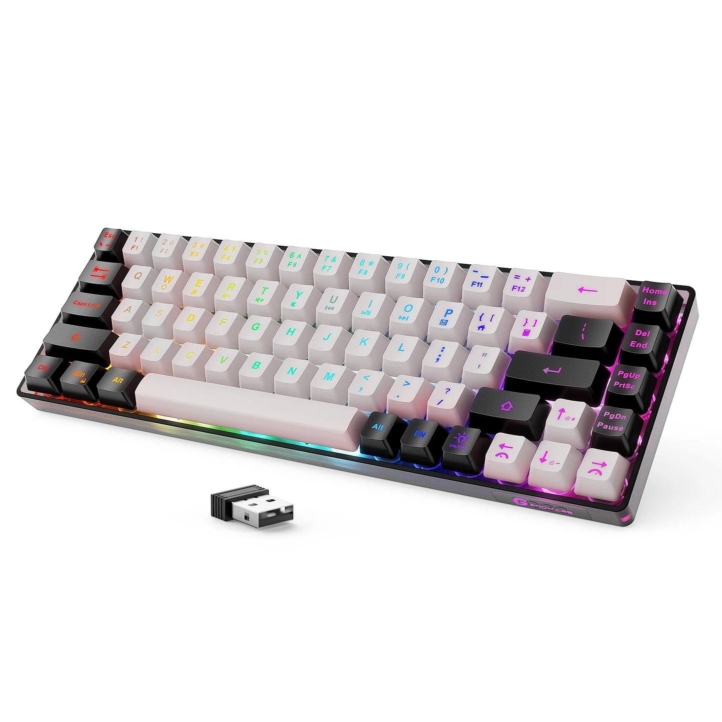 Wireless Gaming Keyboard Rechargeable Backlit Gaming Keyboard 68 Keys English/Spanish Layout 2.4G Keyboard for PC