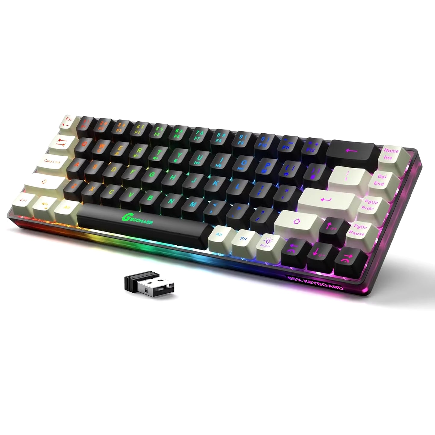 Wireless Gaming Keyboard Rechargeable Backlit Gaming Keyboard 68 Keys English/Spanish Layout 2.4G Keyboard for PC